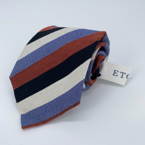 Eton Tie Mens One Size Colorful Striped Silk Classic Fit‎ Necktie Italy Made